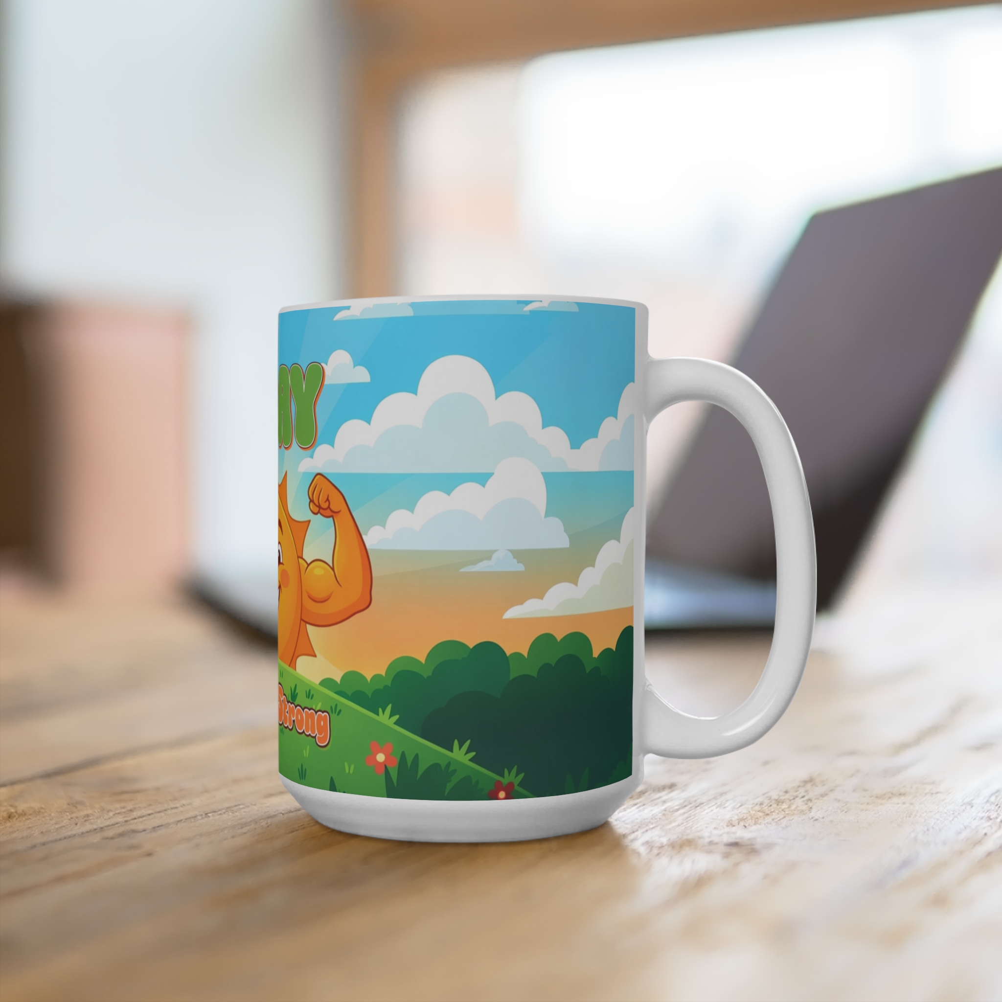 Strong Cartoon Sun “I Will Be Strong” Mug - Image 4