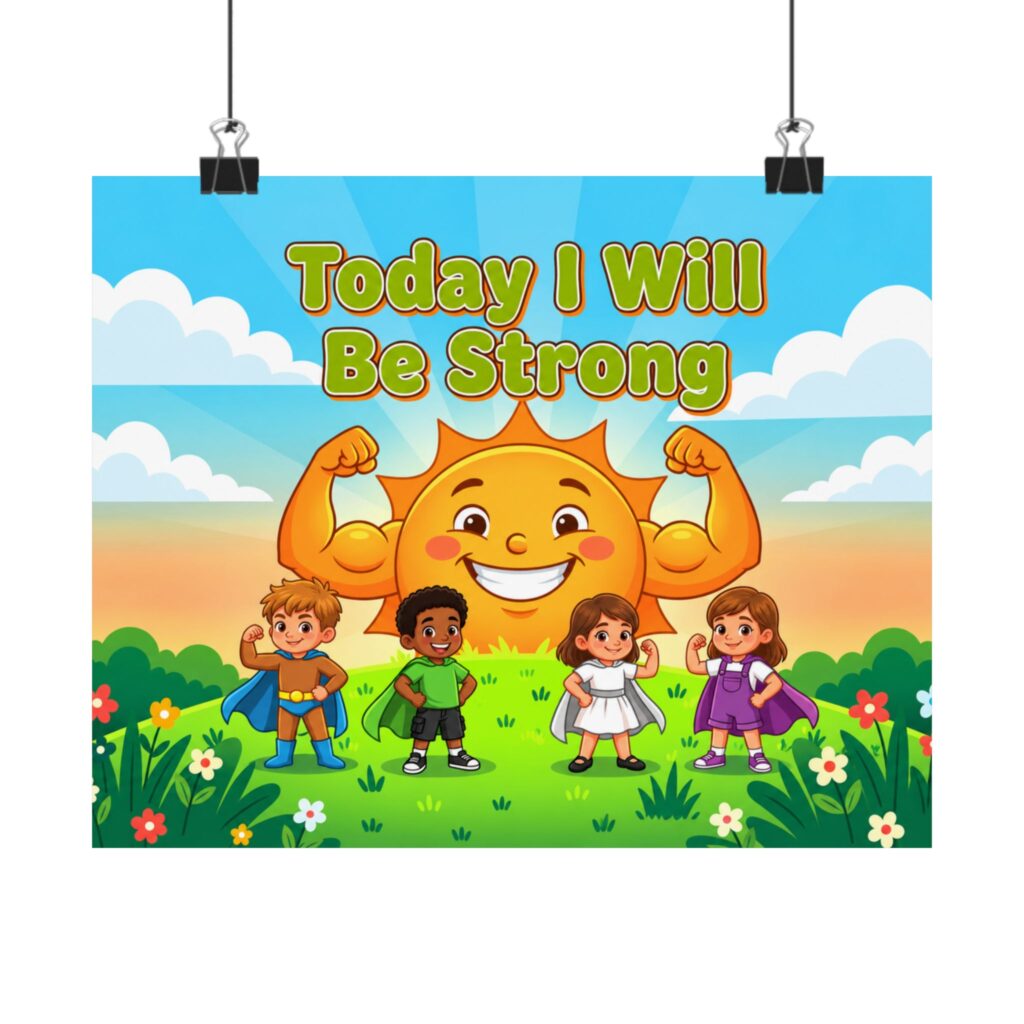 Today I Will Be Strong Poster | Kids Motivational Wall Art