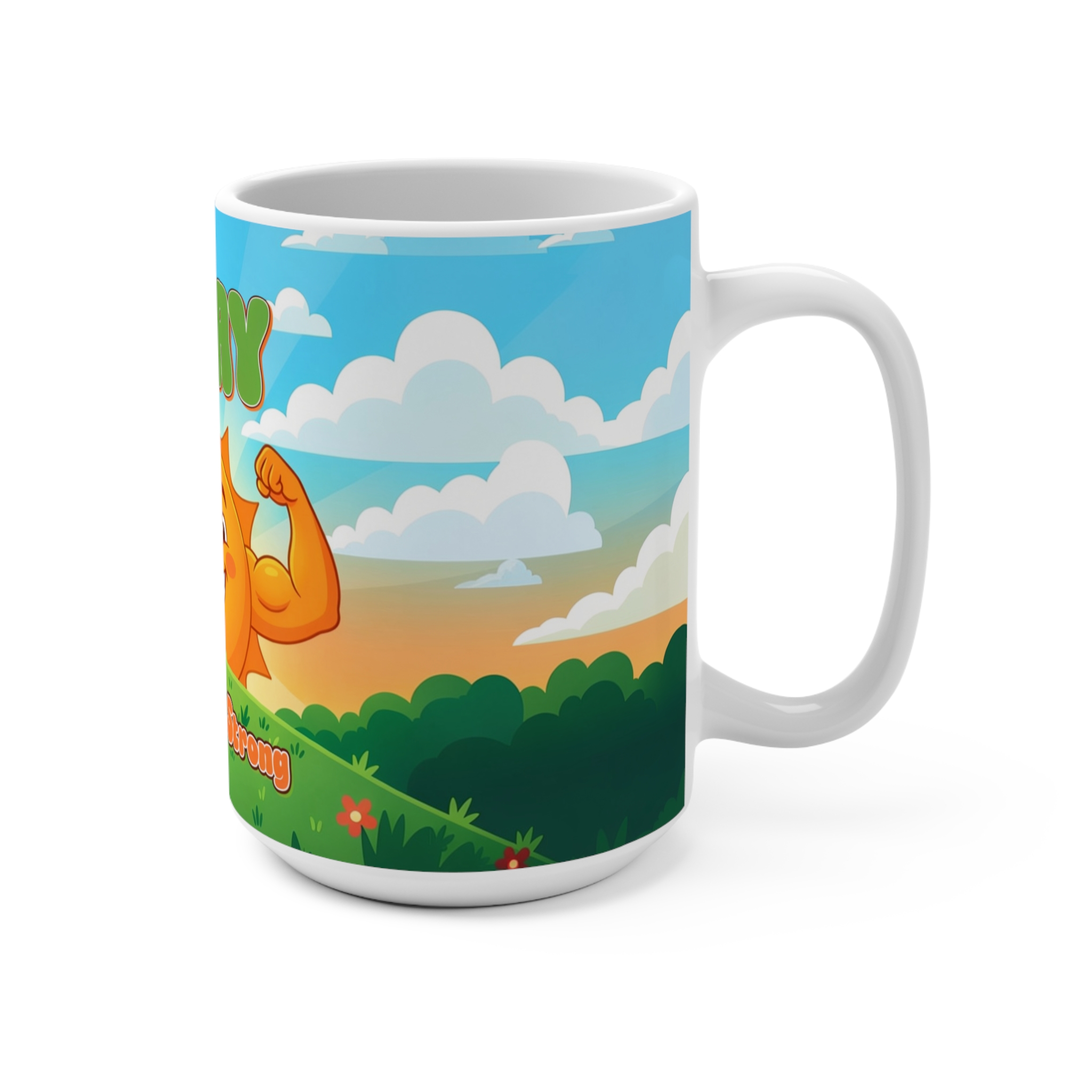 Strong Cartoon Sun “I Will Be Strong” Mug - Image 2